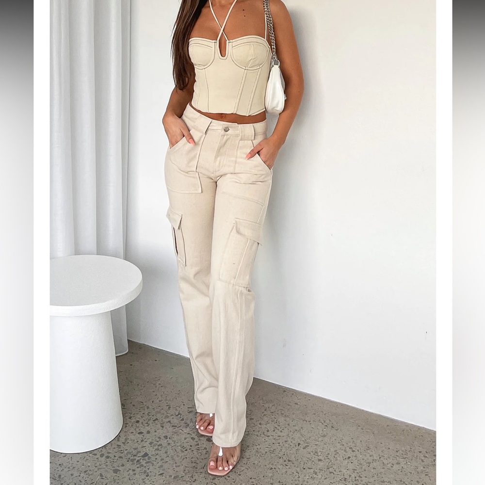 White Fox Boutique Cargo Pants- Cream